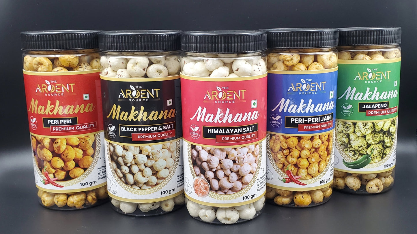 Roasted & Flavoured Makhana Variety Pack | Healthy Party Snacks, Namkeen Flavour for Lotus Seeds Phool Makhana and Puffed Kernels | Tasty & Nutritious | Pack Of 5 | 500gm