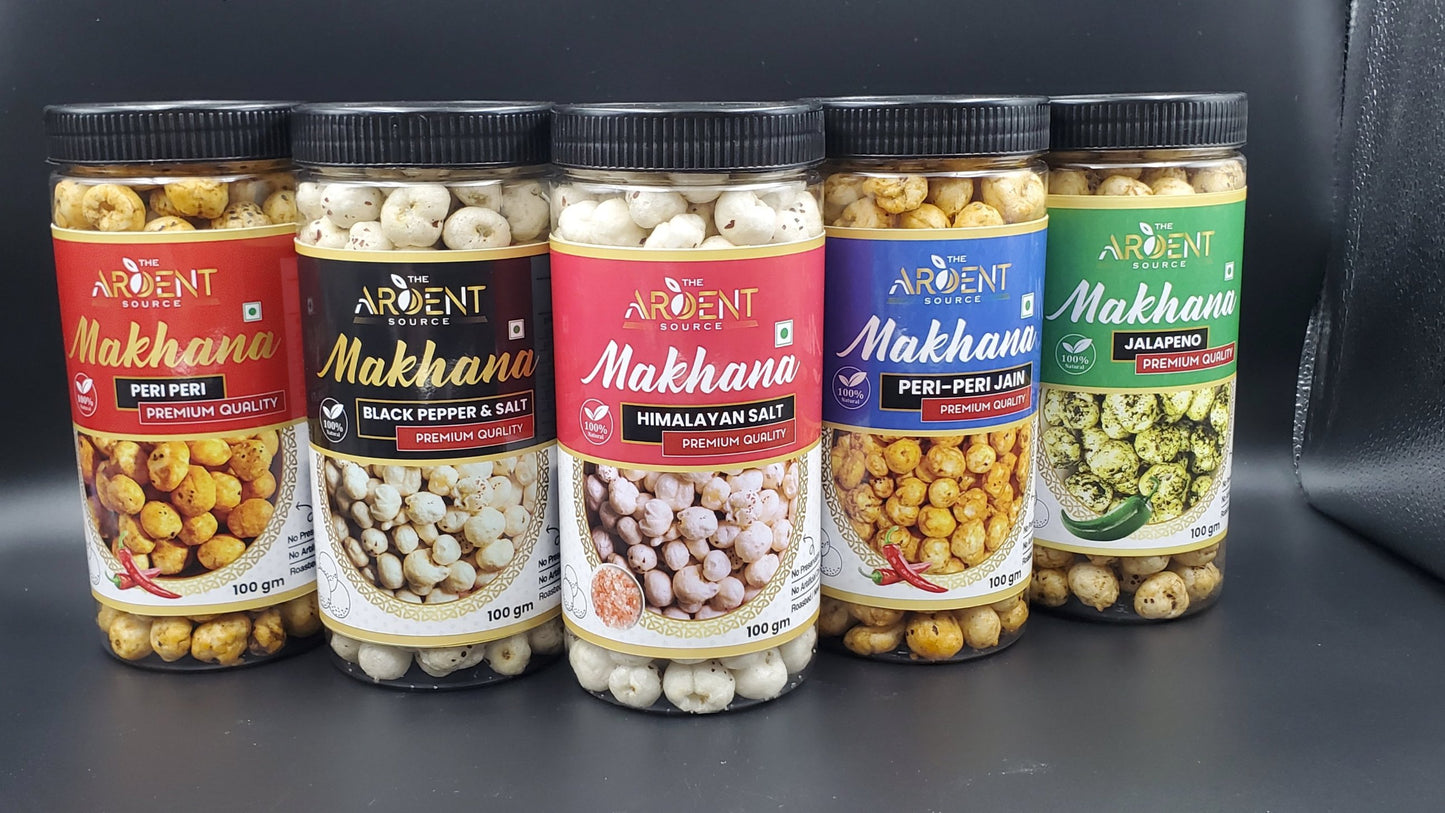 Roasted & Flavoured Makhana Variety Pack | Healthy Party Snacks, Namkeen Flavour for Lotus Seeds Phool Makhana and Puffed Kernels | Tasty & Nutritious | Pack Of 5 | 500gm
