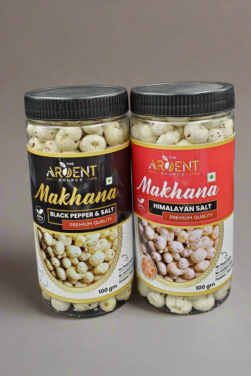 Roasted & Flavoured Makhana Combo (Himalayan Salt & Black Pepper & Salt) | Healthy Party Snacks, Namkeen Flavour for Lotus Seeds Phool Makhana and Puffed Kernels | Tasty & Nutritious | Pack Of 2 | 200gm