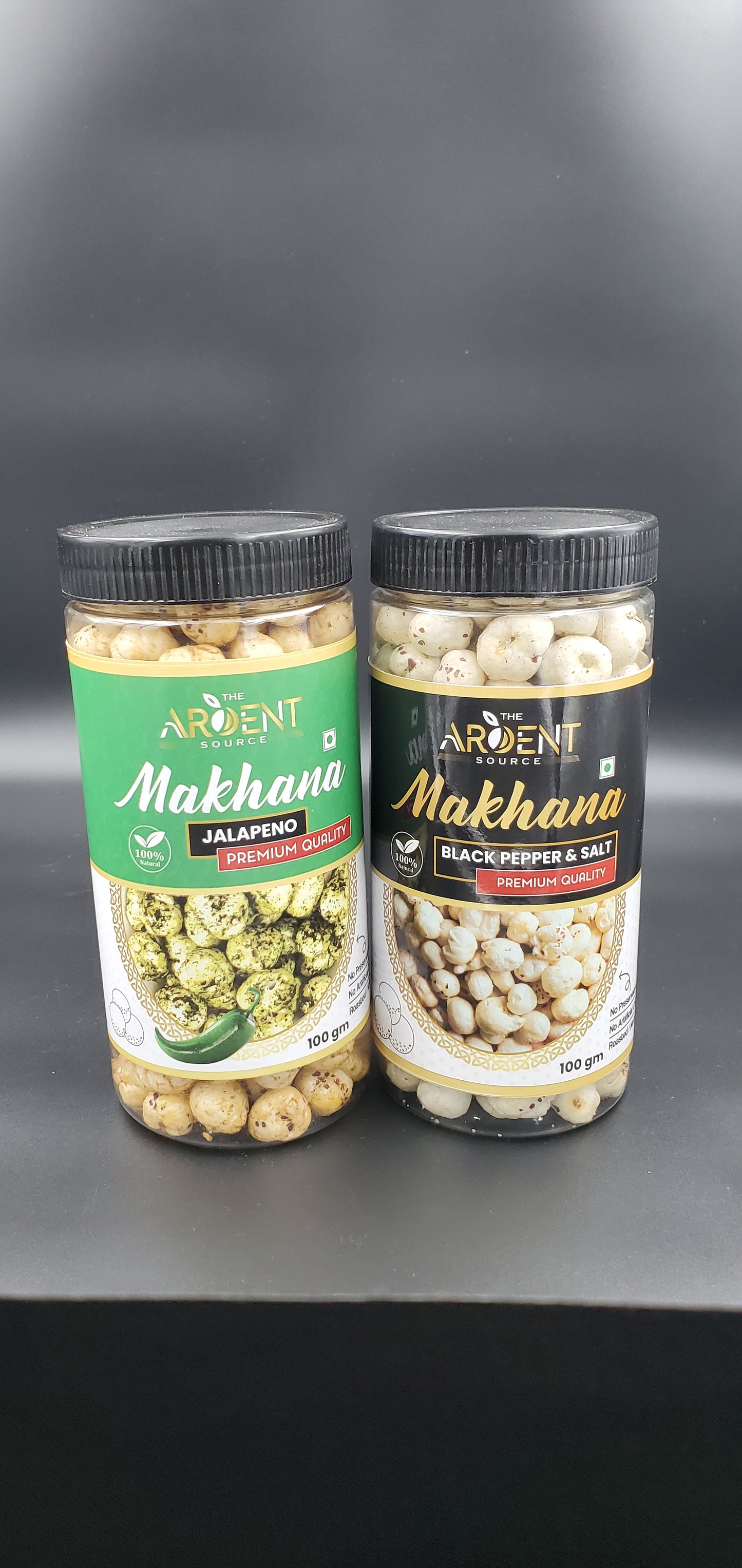 Roasted & Flavoured Makhana Combo (Jalapeno & Black Pepper and Salt) | Healthy Party Snacks, Namkeen Flavour for Lotus Seeds Phool Makhana and Puffed Kernels | Tasty & Nutritious | Pack Of 2 | 200gm