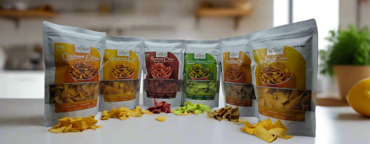 Ardent Source Baked Chips Variety Pack 600gm (Beetroot, Spinach & Black gram, Soya, Finger Millet, Sorghum, Quinoa)