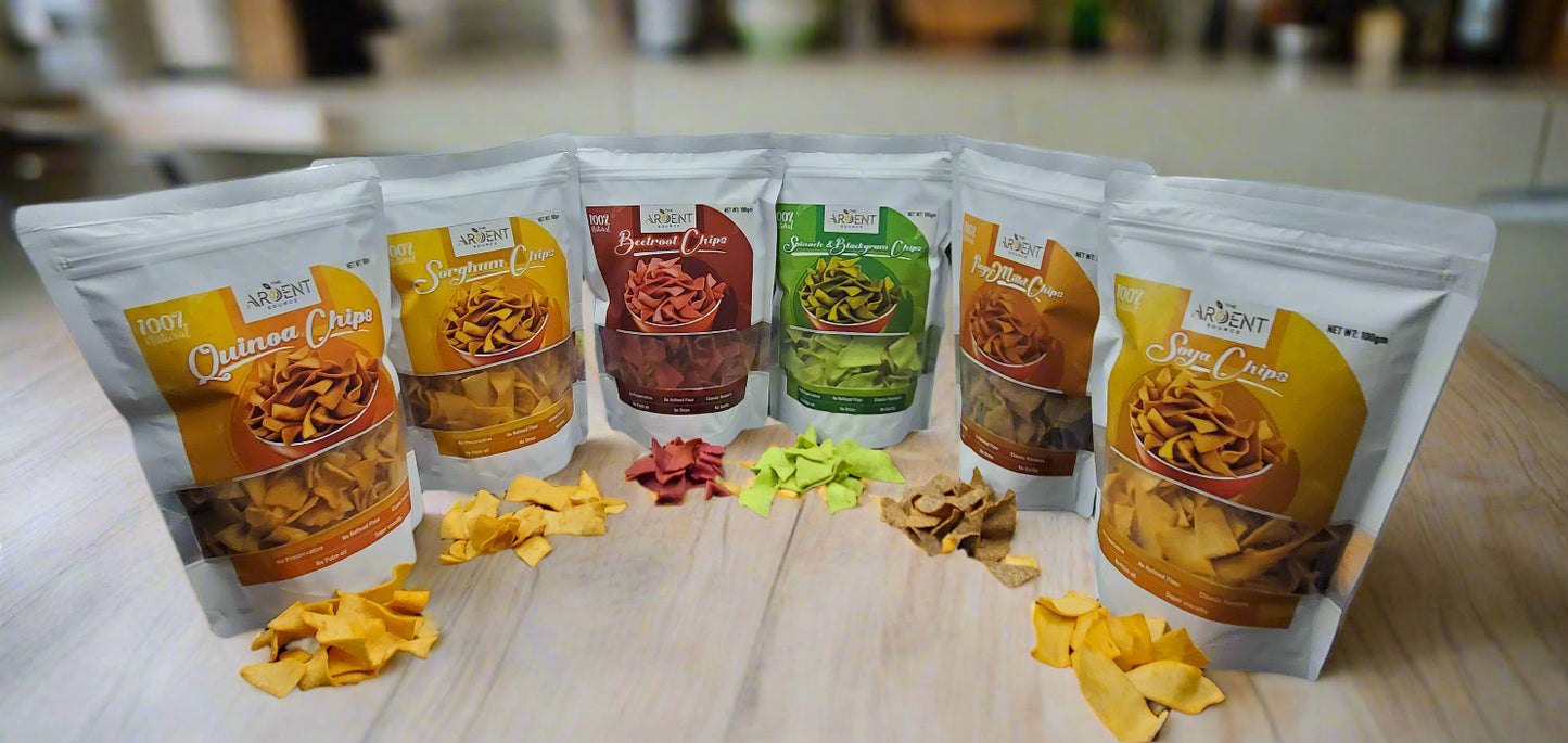 Ardent Source Baked Chips Variety Pack 600gm (Beetroot, Spinach & Black gram, Soya, Finger Millet, Sorghum, Quinoa)