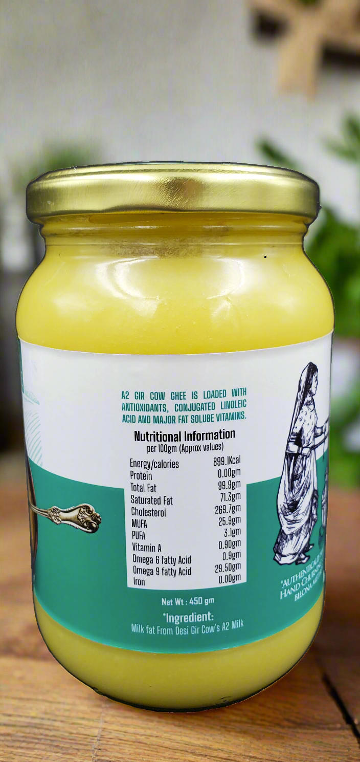 A2 Gir Cow Ghee | 100% Natural Desi Ghee | Bilona Churned Traditional Clarified Butter for Indian Cooking & Sweets