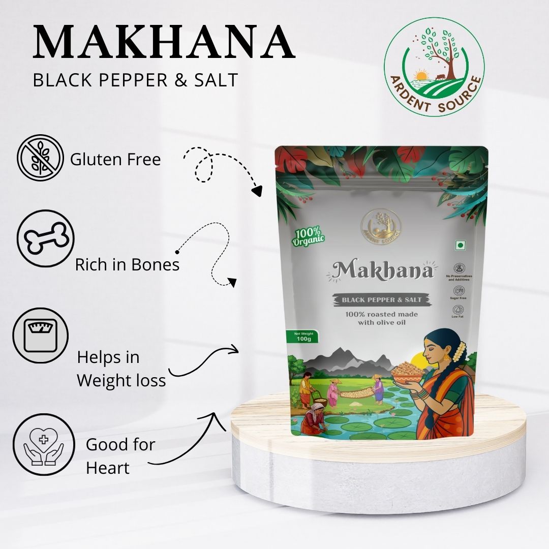 Roasted & Flavoured Makhana Combo (Himalayan Salt & Black Pepper & Salt) | Healthy Party Snacks, Namkeen Flavour for Lotus Seeds Phool Makhana and Puffed Kernels | Tasty & Nutritious | Pack Of 2 | 200gm