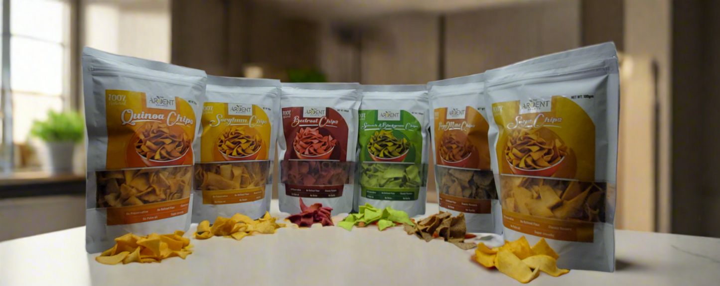 Ardent Source Baked Chips Variety Pack 600gm (Beetroot, Spinach & Black gram, Soya, Finger Millet, Sorghum, Quinoa)