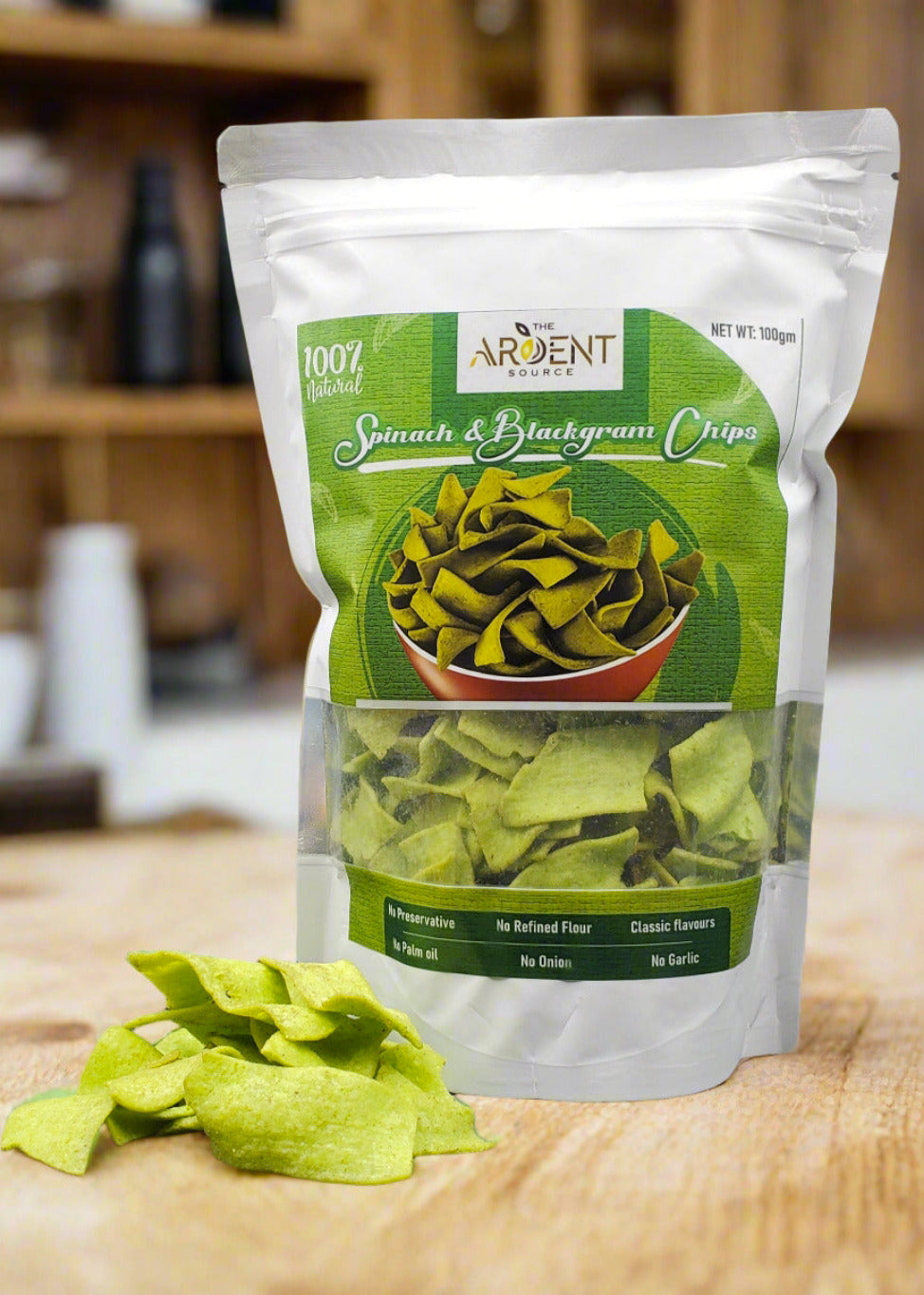 Baked Spinach & Black-gram Chips by Ardent Source (200 Gm) | All Natural Ingredients | Rich in Fiber & Calcium | Low in Sodium | Gluten-Free | Vacuum Cooked | Oil-Free