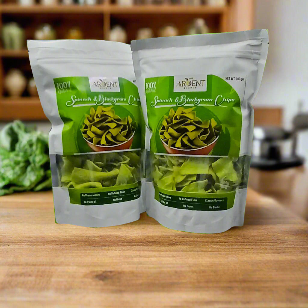 Baked Spinach & Black-gram Chips by Ardent Source | All Natural Ingredients | Rich in Fiber & Calcium | Low in Sodium | Gluten-Free | Vacuum Cooked | Oil-Free