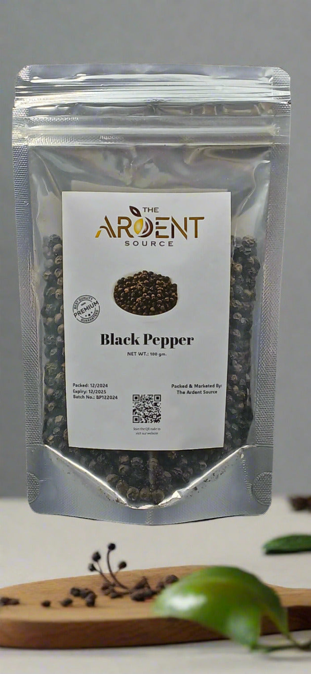 Black Pepper by Ardent Source (100gm) | Black Peppercorns | Whole Black Pepper | Premium Quality | 100% Natural | Authentic | No Additives | No Preservatives | Non-GMO