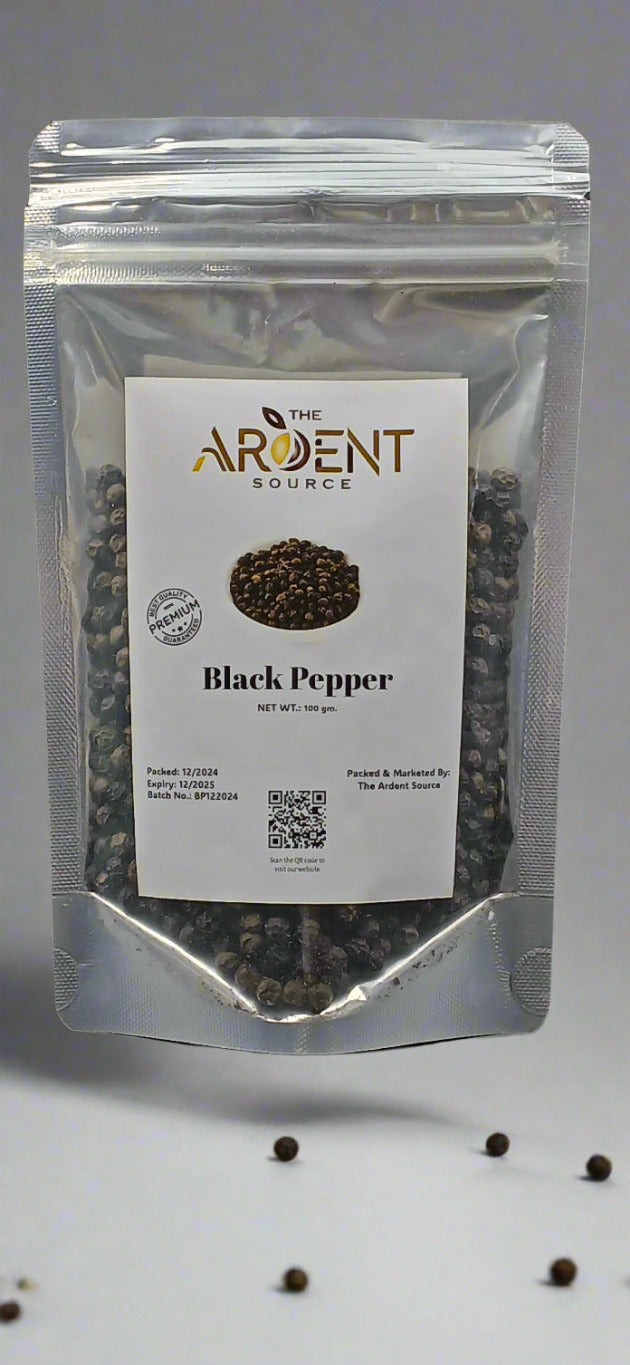 Black Pepper by Ardent Source (100gm) | Black Peppercorns | Whole Black Pepper | Premium Quality | 100% Natural | Authentic | No Additives | No Preservatives | Non-GMO