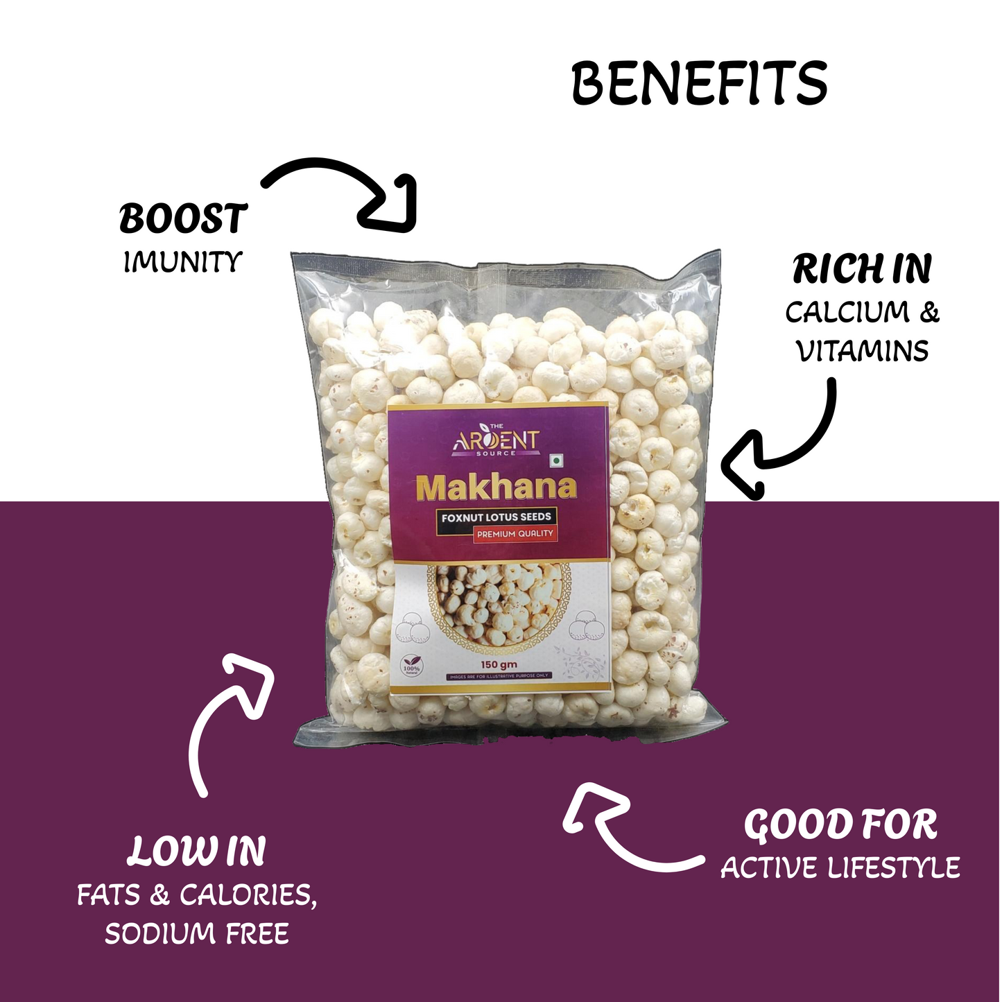 Raw Makhana | Fox Nut Lotus Seed Puffed | 150g | Gluten Free | Anti-Oxidants | MSG Free | Zero Trans Fat | No Added Preservatives and No Artificial Flavours 150g