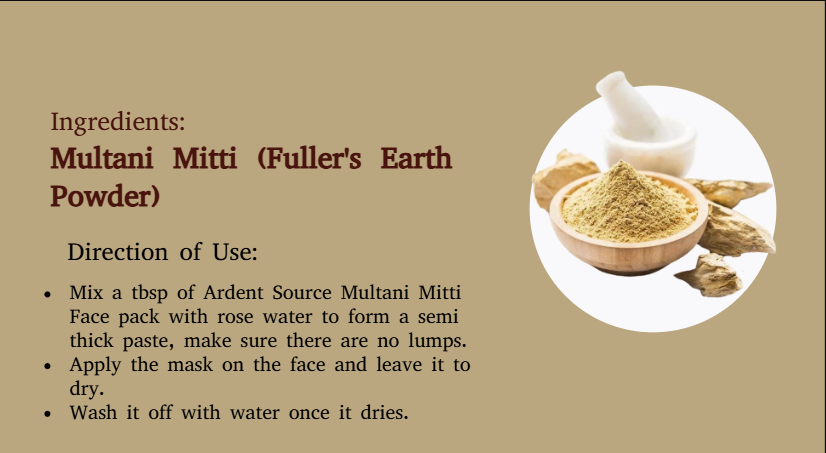 Multani Mitti Powder 100gm | Fullers Earth Indian Healing Clay Mud Mask | Pure Natural Bentonite Clay For Skincare - Smooth Skin Brightening | Finest Multani Mitti Powder