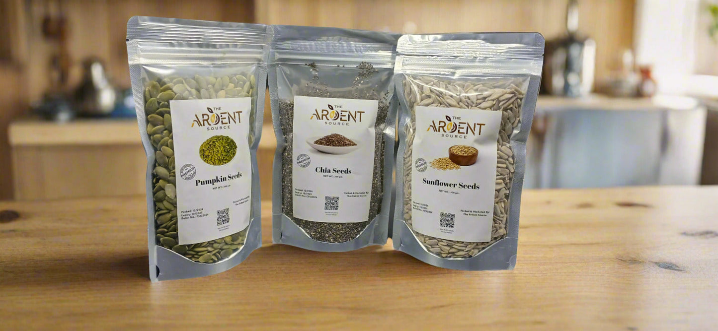 Raw Seeds | Pumpkin Seeds | Sunflower Seeds | Chia Seeds | 100% Natural | Ready to Eat | Cooking, Baking and Healthy Snacks | High Fibre & Protein | Rich In Omega 3 6 & 9, Antioxidants, Vitamins | Gluten-Free