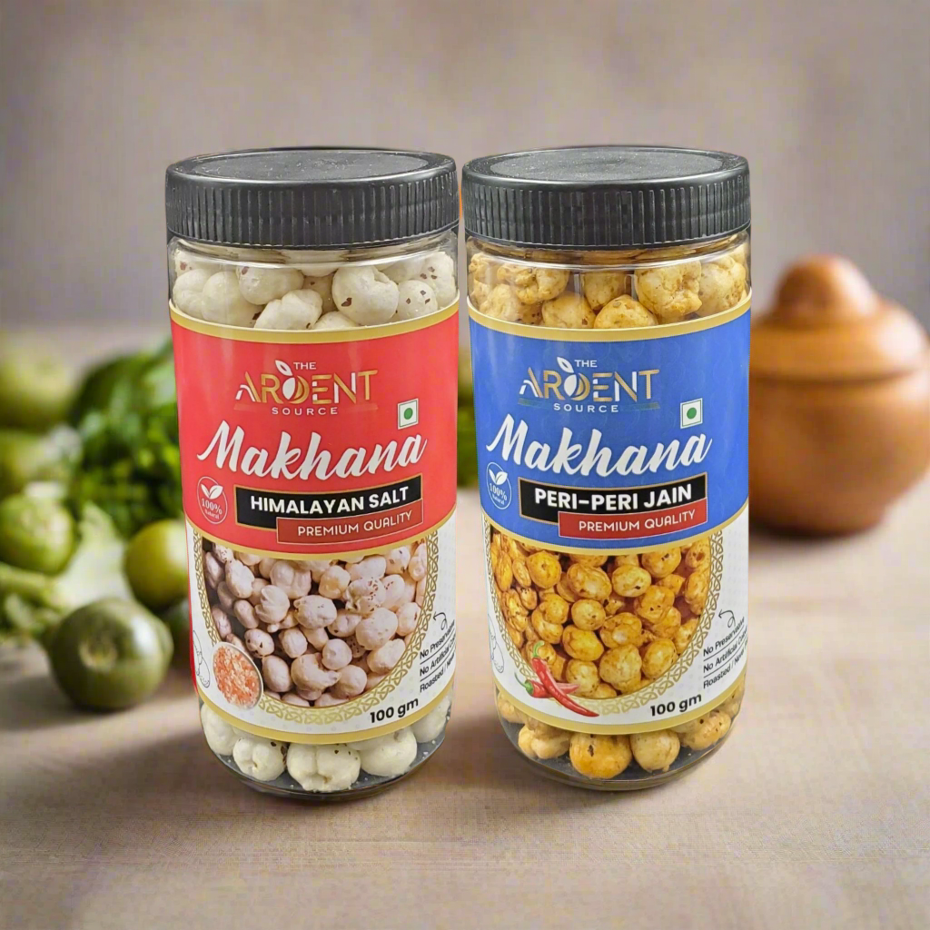 Roasted & Flavoured Makhana Combo (Himalayan Salt & Peri Peri Jain) | Healthy Party Snacks, Namkeen Flavour for Lotus Seeds Phool Makhana and Puffed Kernels | Tasty & Nutritious | Pack Of 2 | 200gm