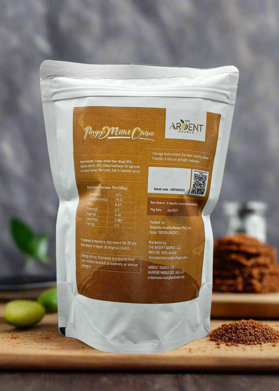 Ragi Chips by Ardent Source | 100 % Baked, Not Fried, Zero Trans-Fat, Vacuum Cooked | Cholesterol Free, Gluten Free | No Preservatives, No Sugar, No Chemicals, No Artificial Flavours