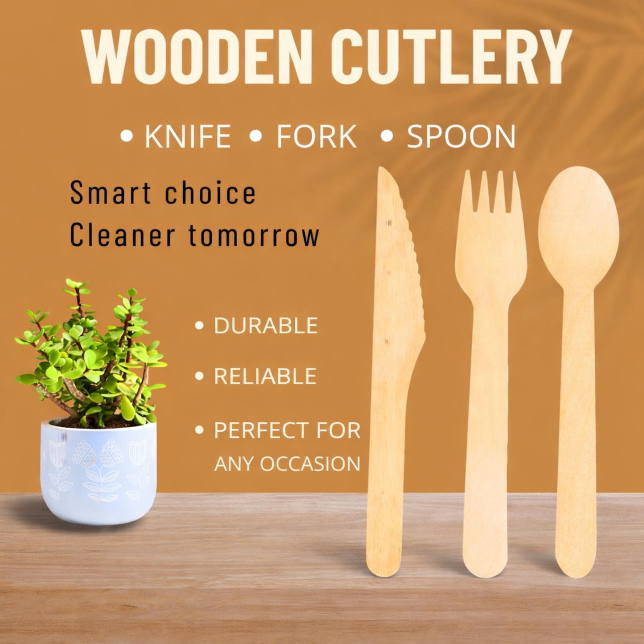 150 PCS Wooden Cutlery Set Premium Quality (50 Spoon,50 Forks,50 Knives)