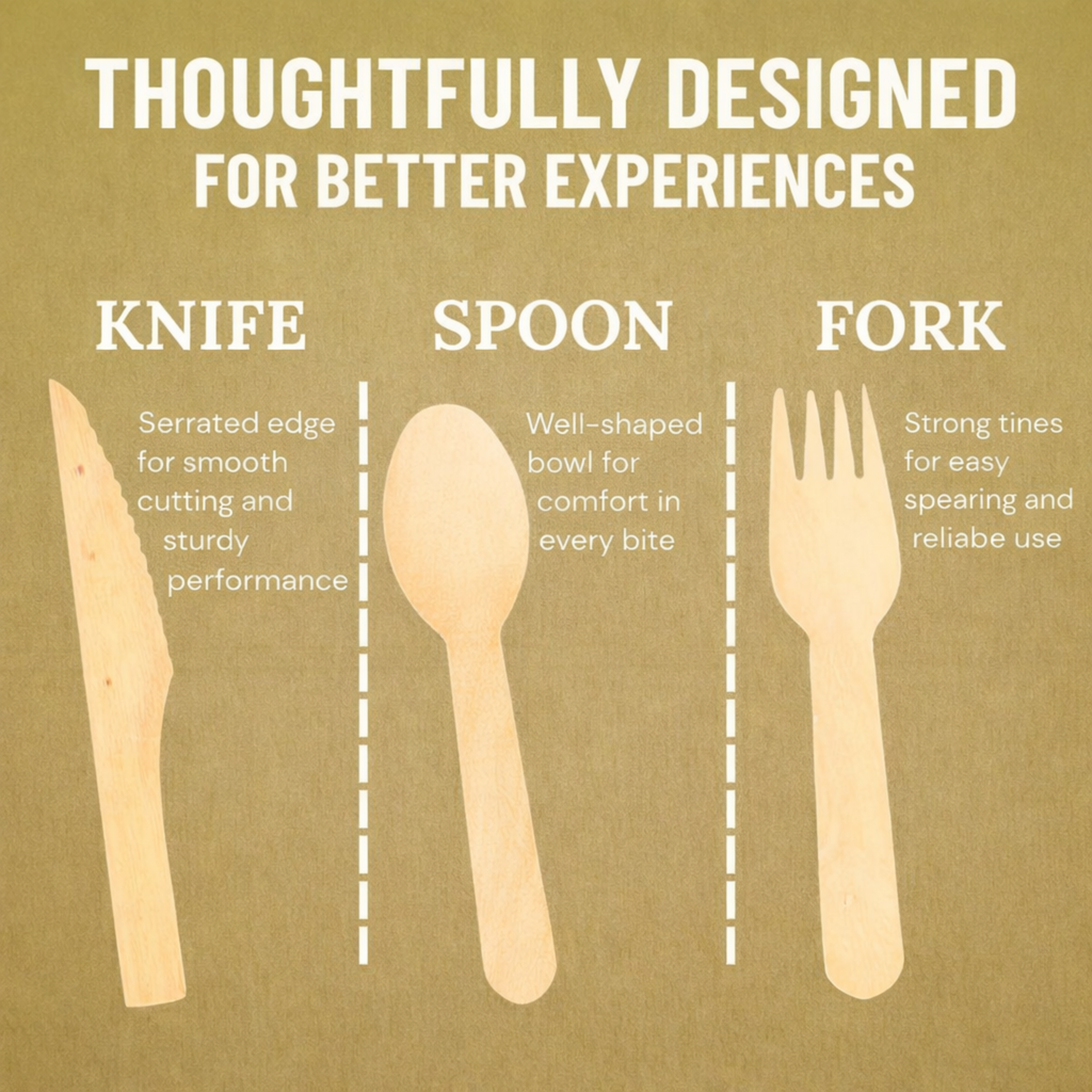 150 PCS Wooden Cutlery Set Premium Quality (50 Spoon,50 Forks,50 Knives)