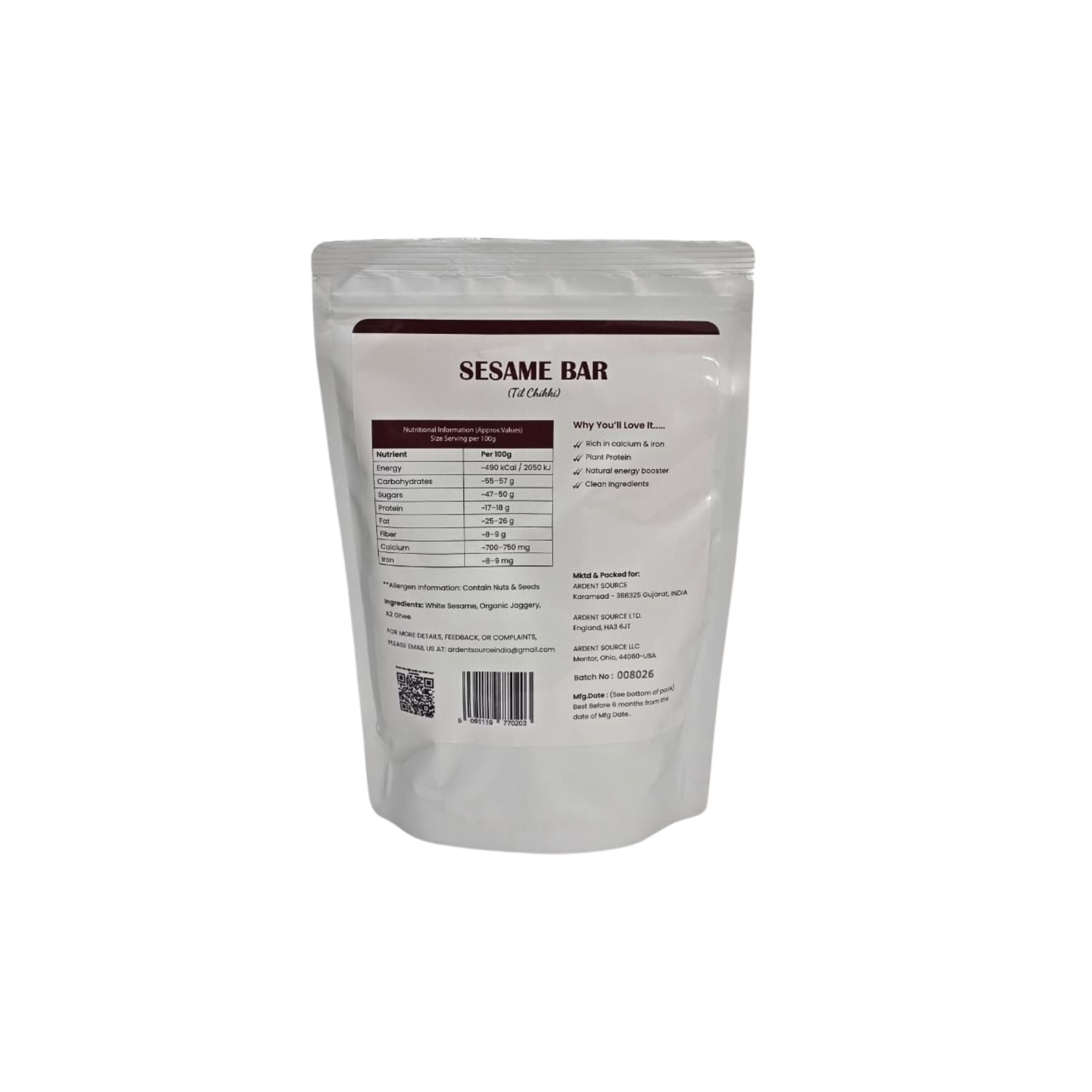 Healthy Sesame Bar, Indian Snack-Til Chikki, 250gm