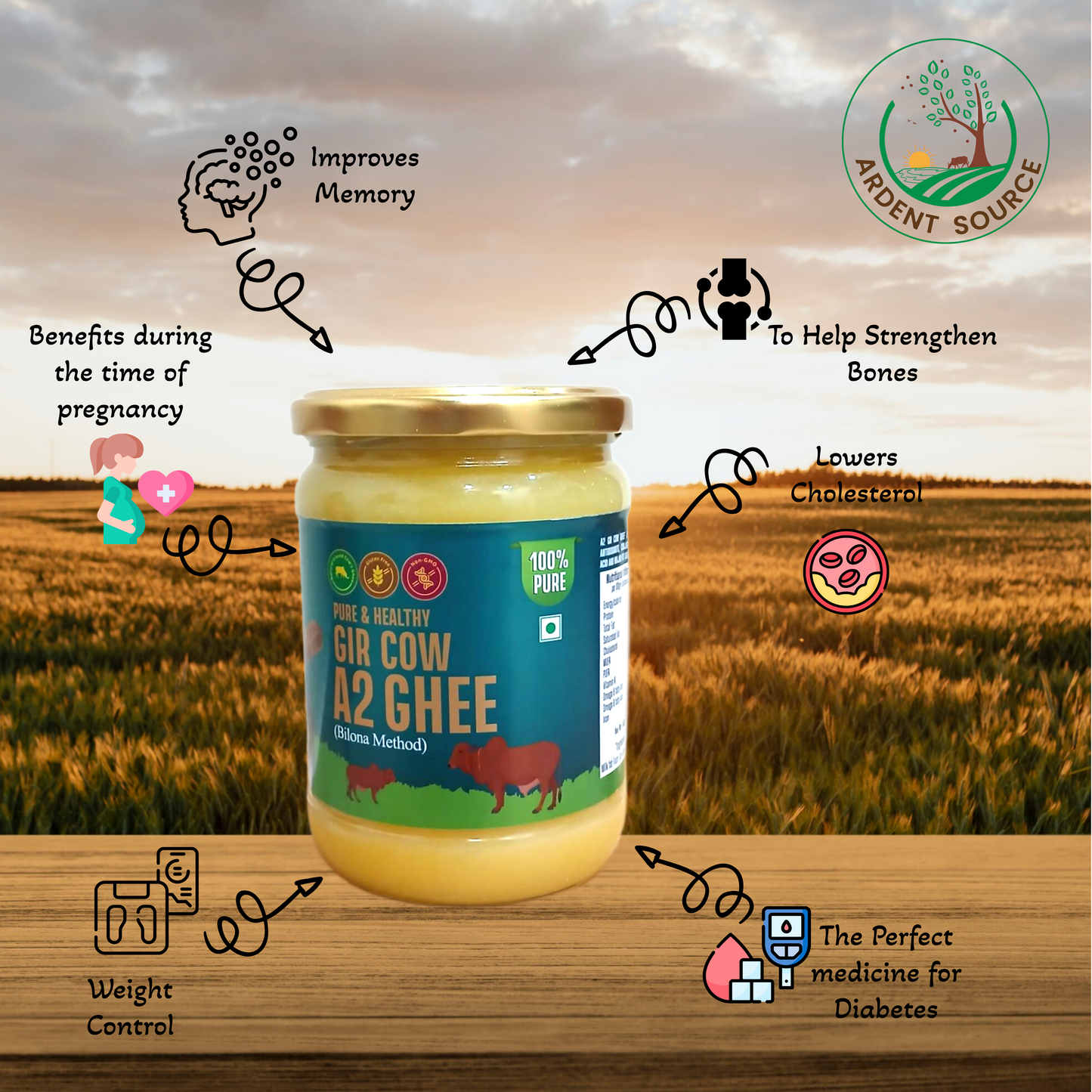 A2 Gir Cow Ghee | 100% Natural Desi Ghee | Bilona Churned Traditional Clarified Butter for Indian Cooking & Sweets