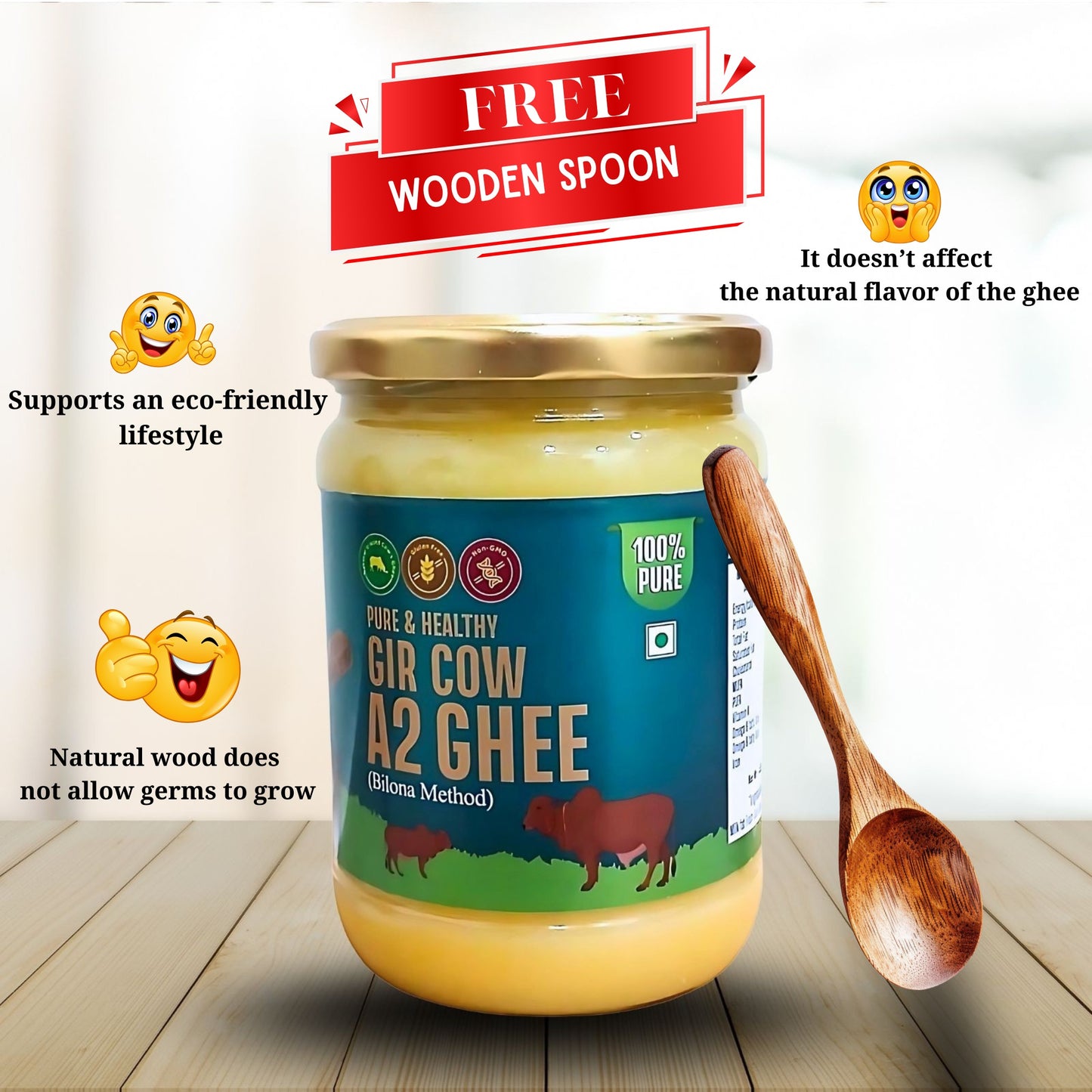 A2 Gir Cow Ghee | 100% Natural Desi Ghee | Bilona Churned Traditional Clarified Butter for Indian Cooking & Sweets