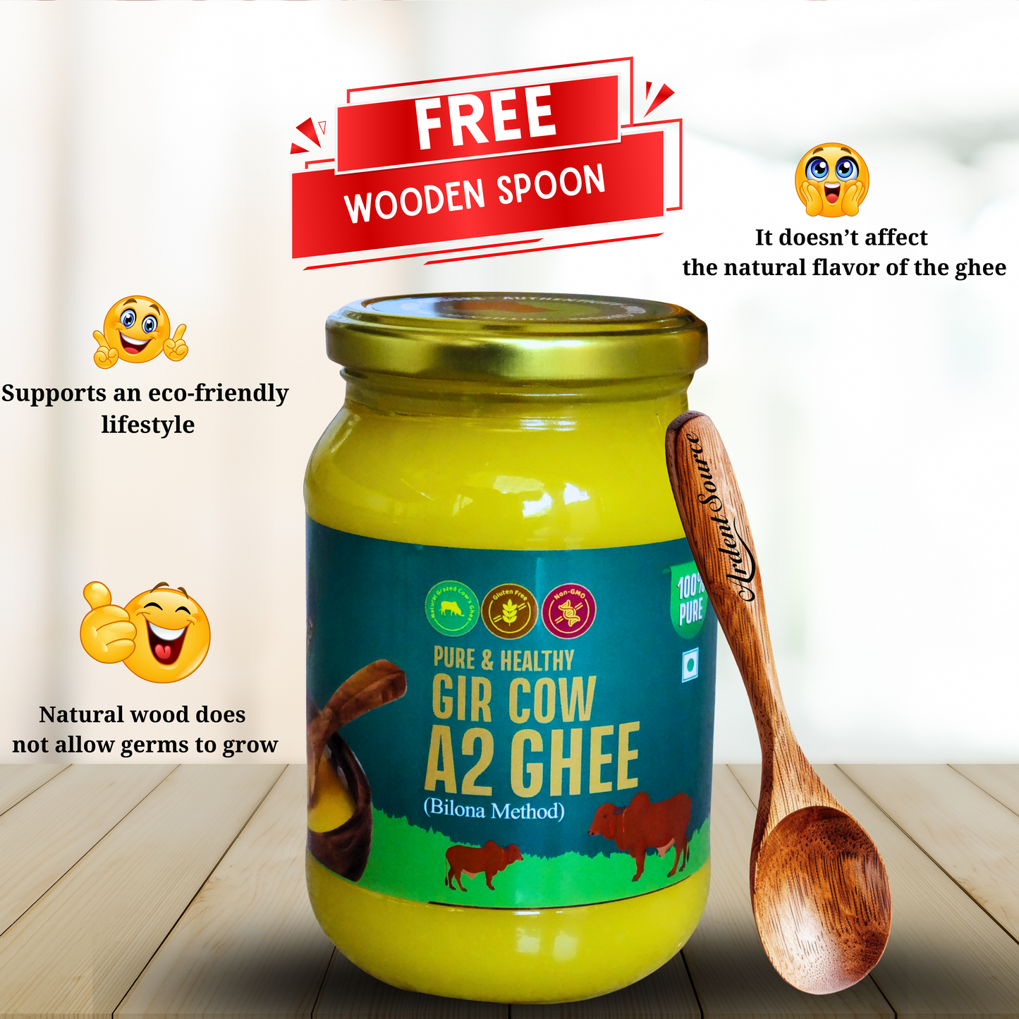 A2 Gir Cow Ghee,100% Natural Desi Ghee, Bilona Churned Traditional Clarified Butter for Indian Cooking & Sweets