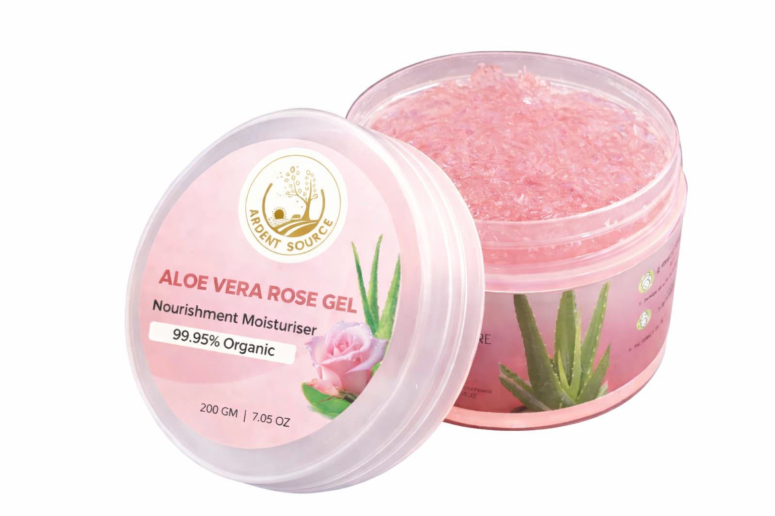 Aloe Vera Rose Gel 200ml, Reduces Skin Redness,Improves Skin Tone,Reduces Dark Spots,Replenishes Skin Cells,Paraben & Sulfate Free - 200g | 7.05 Oz