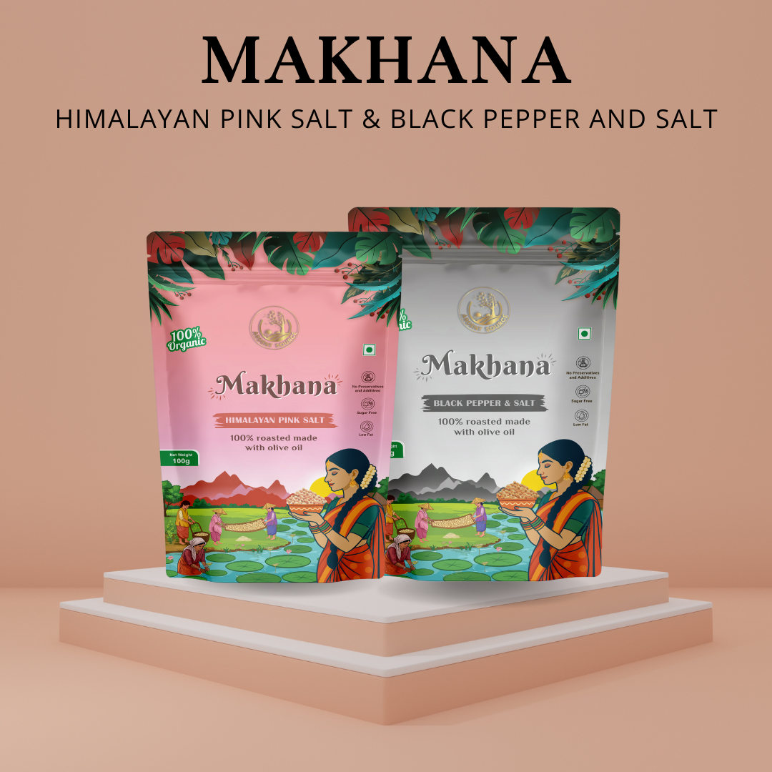 Roasted & Flavoured Makhana Combo (Himalayan Salt & Black Pepper & Salt) | Healthy Party Snacks, Namkeen Flavour for Lotus Seeds Phool Makhana and Puffed Kernels | Tasty & Nutritious | Pack Of 2 | 200gm