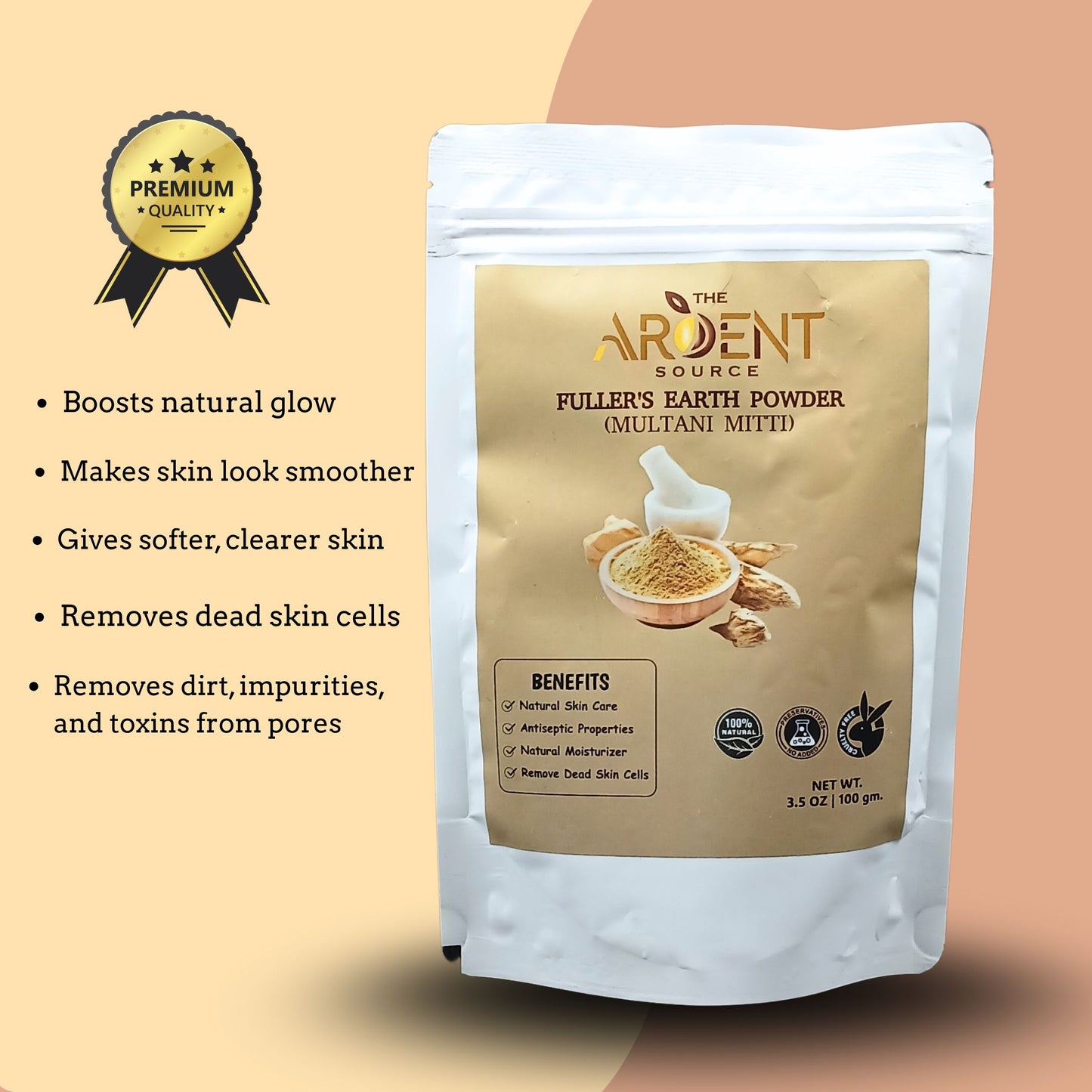 Multani Mitti Powder 100gm | Fullers Earth Indian Healing Clay Mud Mask | Pure Natural Bentonite Clay For Skincare - Smooth Skin Brightening | Finest Multani Mitti Powder