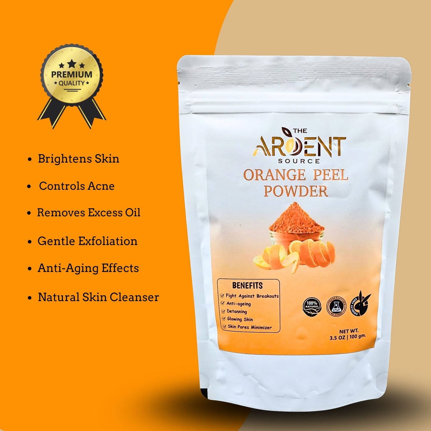 ORANGE PEEL POWDER 100 GRAMS | 100% NATURAL CARE FOR ACNE, TAN & BLACKHEADS | EFFECTIVE DIY FACE MASK INGREDIENT | RICH IN VITAMIN C | HELPS GET A GLOWING SKIN