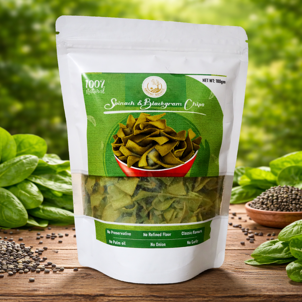 Baked Spinach & Black-gram Chips (Crisps), All Natural Ingredients,Rich in Fiber & Calcium,Low in Sodium, Gluten-Free,Vacuum Cooked,Oil-Free