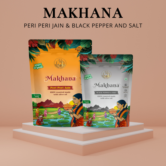 Roasted & Flavoured Makhana Combo (Peri Peri Jain & Black Pepper and Salt) | Healthy Party Snacks, Namkeen Flavour for Lotus Seeds Phool Makhana and Puffed Kernels | Tasty & Nutritious | Pack Of 2 | 200gm