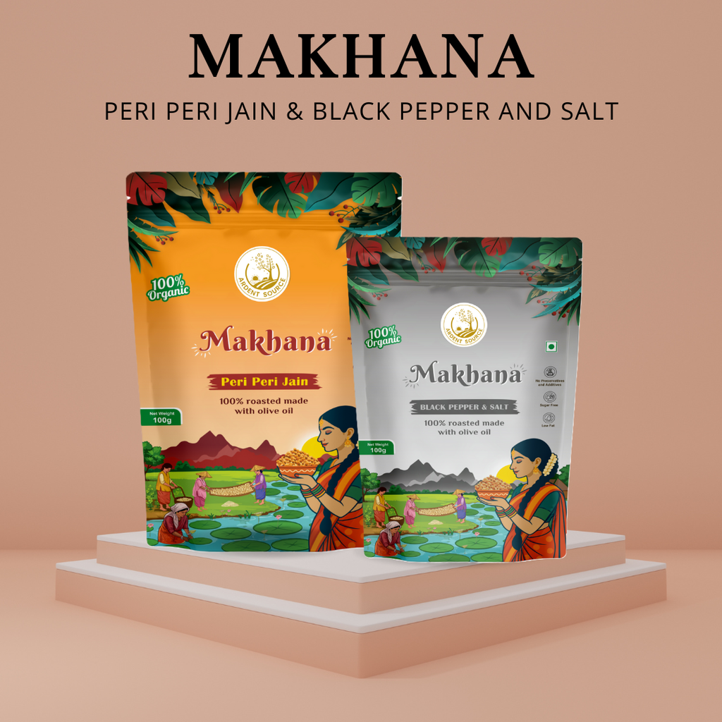 Flavoured Makhana Combo (Peri Peri Jain & Black Pepper and Salt),Healthy Party Snacks, Namkeen Flavour for Lotus Seeds Phool Makhana and Puffed Kernels, Tasty & Nutritious, Pack Of 2 | 200gm