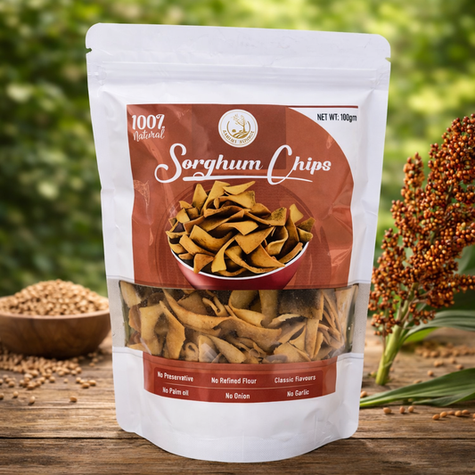 Baked Sorghum (Jowar) Chips (Crisps),All Natural Ingredients,High in Fiber , Low in Sodium , Helps in Weight Loss , Calcium Rich , Gluten-Free , Vacuum Cooked , Oil-Free
