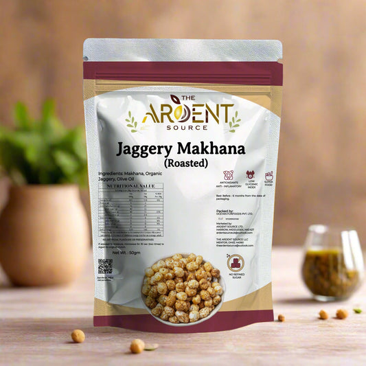 Jaggery Roasted Makhana and Foxnuts | Healthy Snacks | Gluten Free | MSG Free | Antioxidant | Rich Calcium | Zero Trans Fat | Zero Cholesterol | 50g