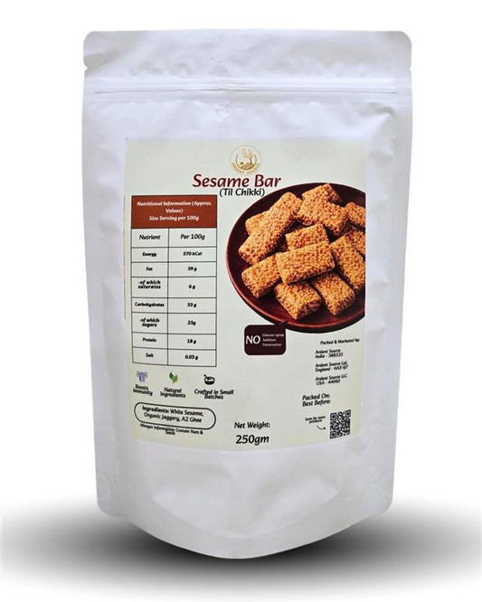 Healthy Sesame Bar, Calcium-Rich, Indian Snack,Til Chikki, Superfood Sweet Jaggery Sweet,Winter Special 250gm