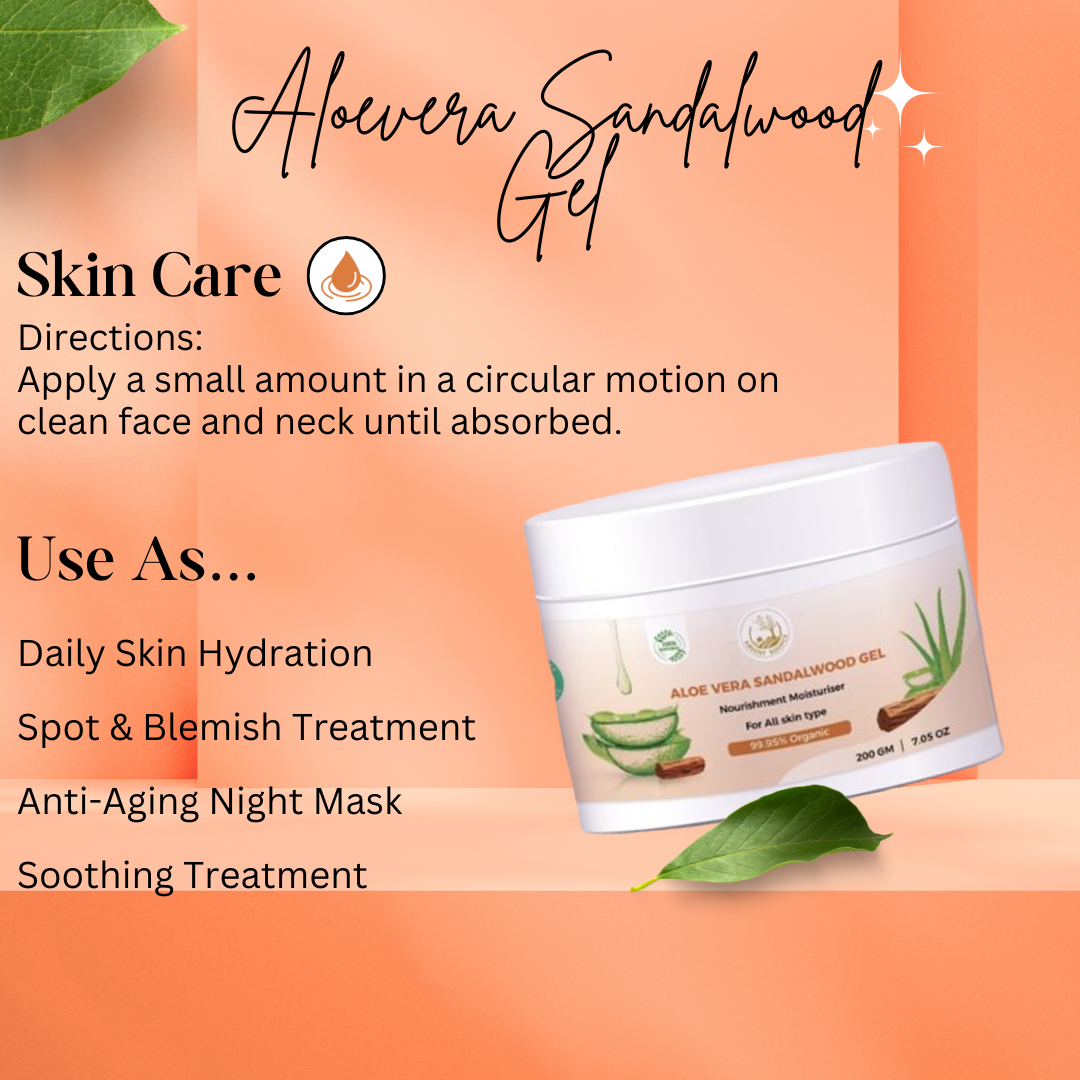 Aloe Vera Sandalwood Gel 200ml,Reduces Skin Redness, Improves Skin Tone, Reduces Dark Spots, Replenishes Skin Cells, Paraben & Sulfate Free – 200g