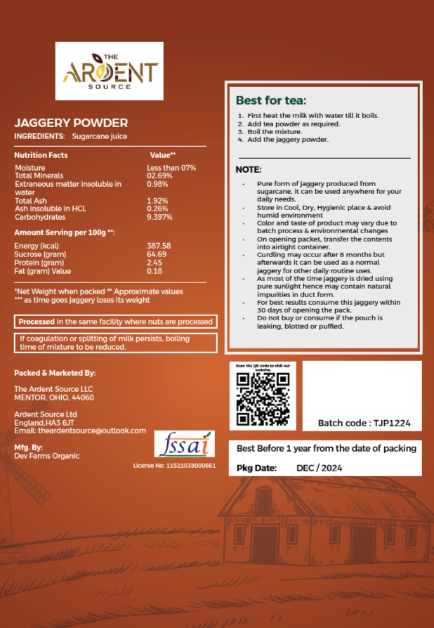 Jaggery Powder (250gm), Gur Powder, Chemical-Free Jaggery