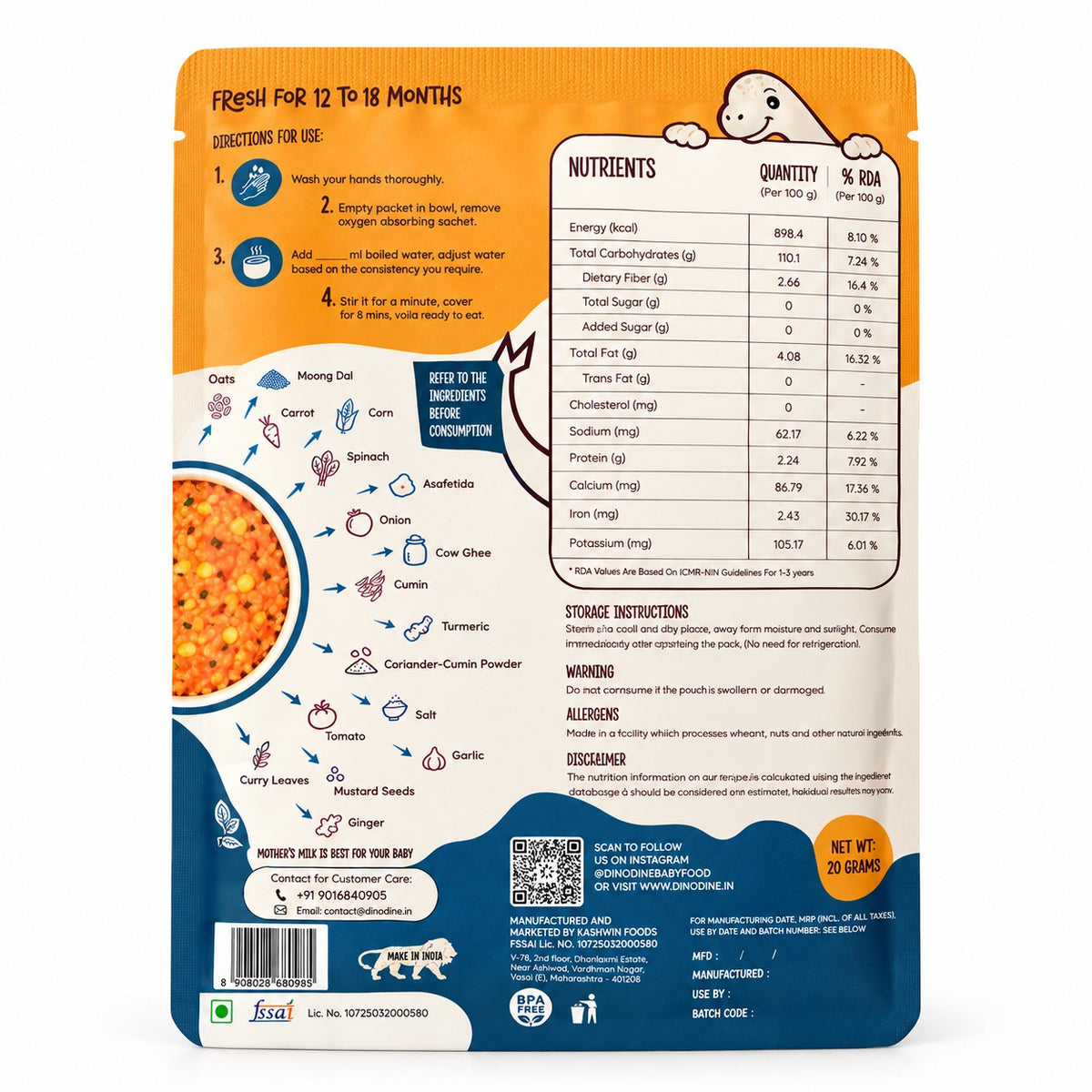 Vegetable Oats Khichdi – Traditional Baby Food - 20g