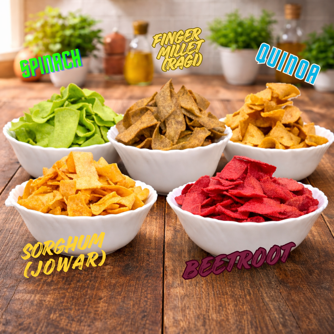 Ardent Source Baked Chips Variety Pack 500gm (Beetroot, Spinach & Black gram, Finger Millet, Sorghum, Quinoa)