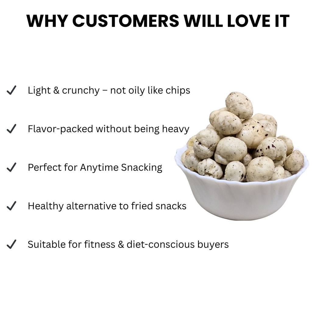 Roasted Makhana (Fox Nuts) - Healthy Snacks, Low-Calorie, High-Protein Makhana Snacks, Gluten-Free Makhana: Natural Superfood Snack | 100gm