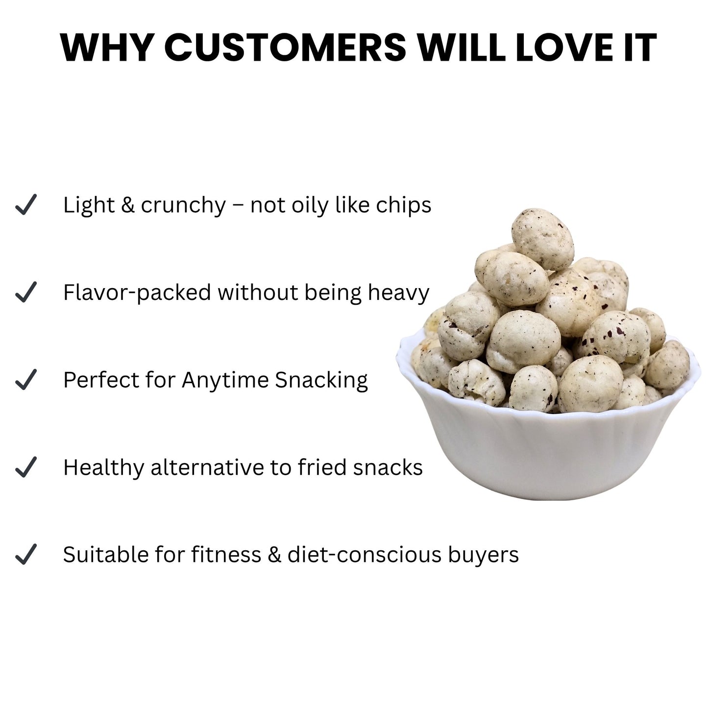 Roasted Makhana (Fox Nuts) - Healthy Snacks, Low-Calorie, High-Protein Makhana Snacks, Gluten-Free Makhana: Natural Superfood Snack | 100gm