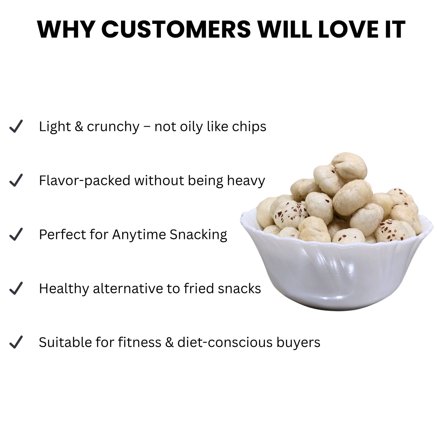 Roasted Makhana (Fox Nuts) - Healthy Snacks, Low-Calorie, High-Protein Makhana Snacks, Gluten-Free Makhana: Natural Superfood Snack | 100gm