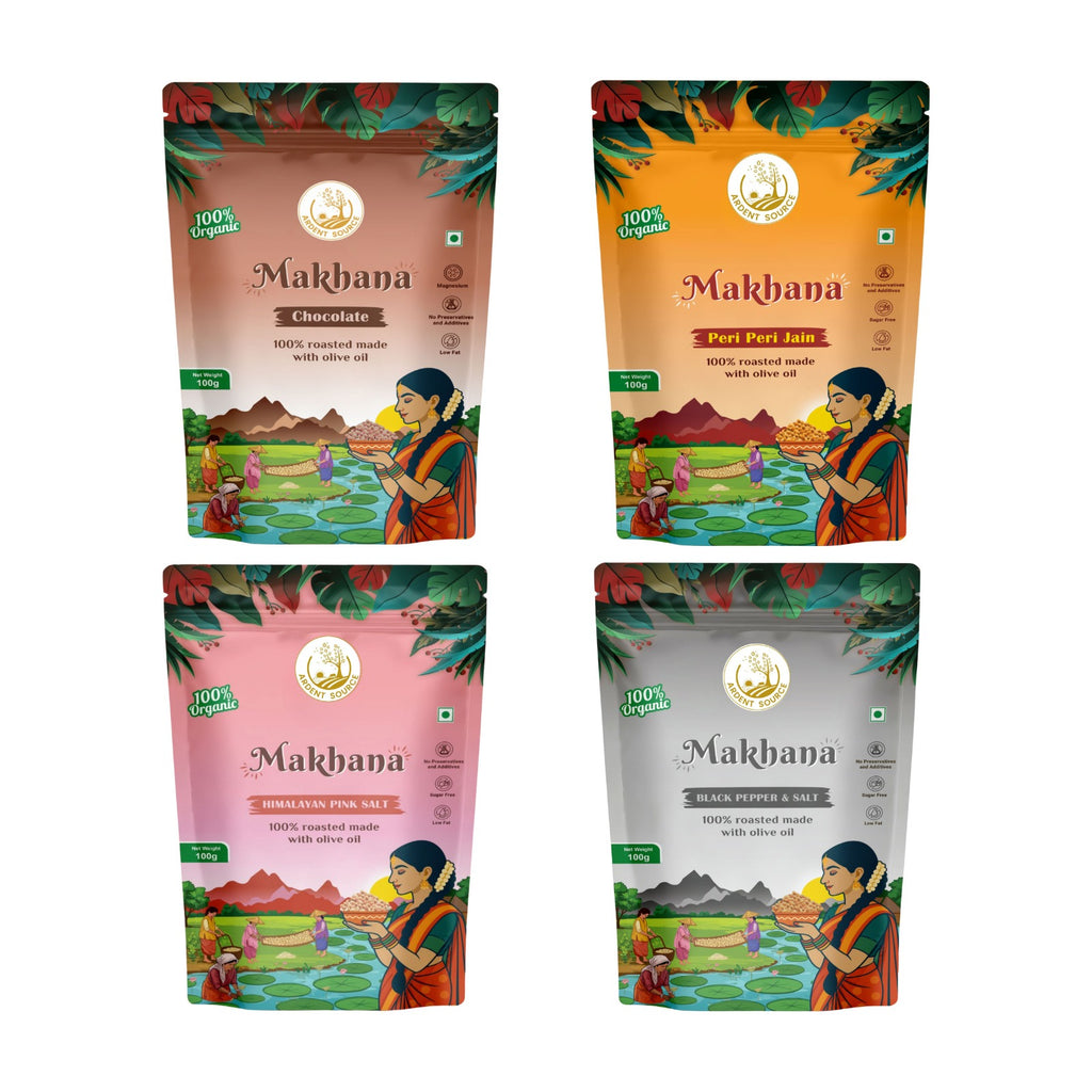 Makhana (Fox Nuts) Variety Pack,Healthy Party Snacks, Namkeen Flavour for Lotus Seeds Phool Makhana and Puffed Kernels, Tasty & Nutritious, Pack Of 4 | 400gm