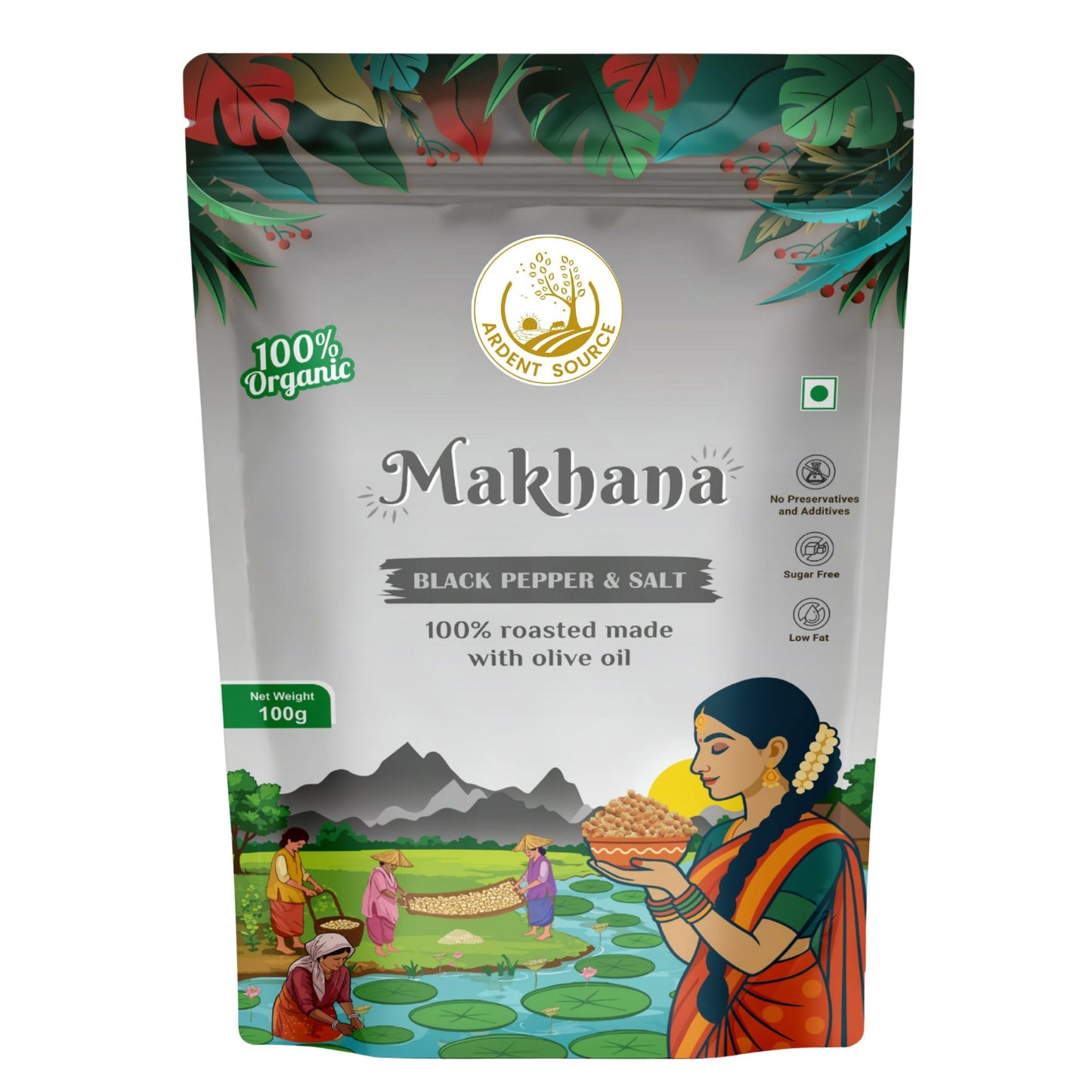 Roasted Makhana (Fox Nuts) - Healthy Snacks, Low-Calorie, High-Protein Makhana Snacks, Gluten-Free Makhana: Natural Superfood Snack | 100gm