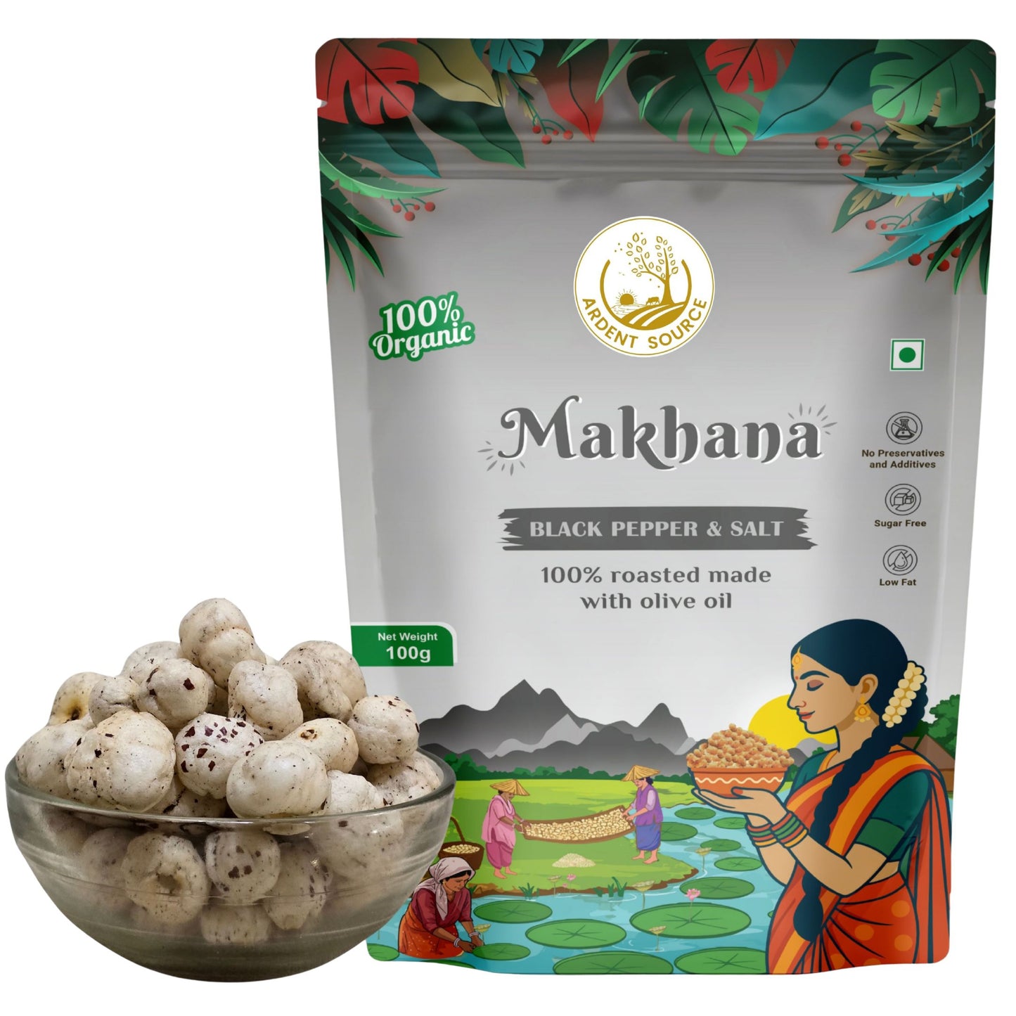 Roasted Makhana (Fox Nuts) - Healthy Snacks, Low-Calorie, High-Protein Makhana Snacks, Gluten-Free Makhana: Natural Superfood Snack | 100gm