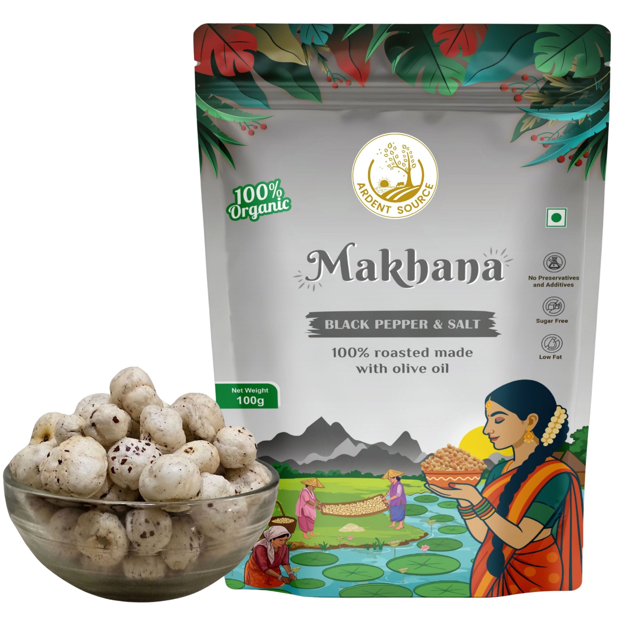 Black Pepper & Salt Roasted Makhana (Fox Nuts) – 100g