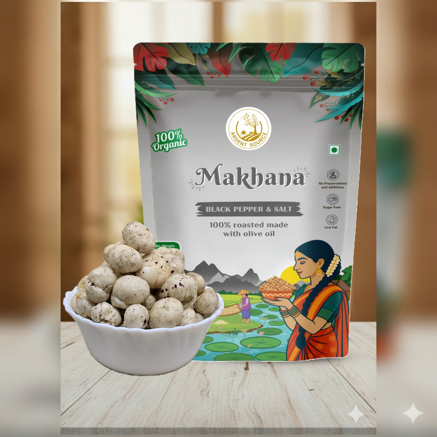 Roasted Makhana (Fox Nuts) - Healthy Snacks, Low-Calorie, High-Protein Makhana Snacks, Gluten-Free Makhana: Natural Superfood Snack | 100gm