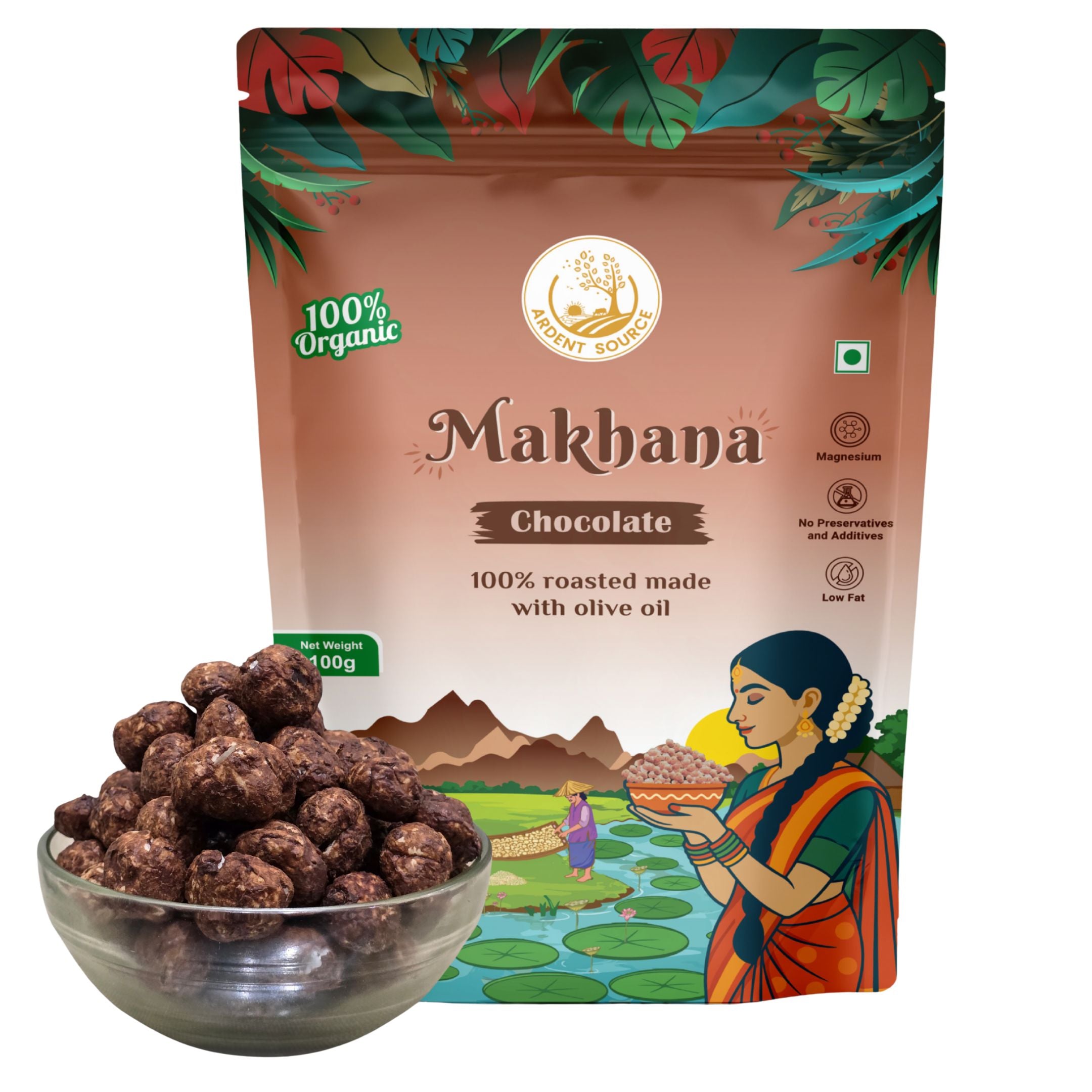 Roasted Makhana (Fox Nuts) - Healthy Snacks, Low-Calorie, High-Protein Makhana Snacks, Gluten-Free Makhana: Natural Superfood Snack | 100gm