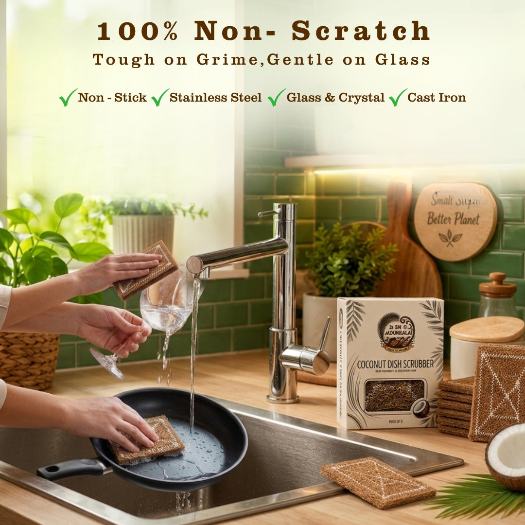 Coconut Coir Scrubber, Eco-Friendly Kitchen Cleaning Scrub (Pack of 2)-10units