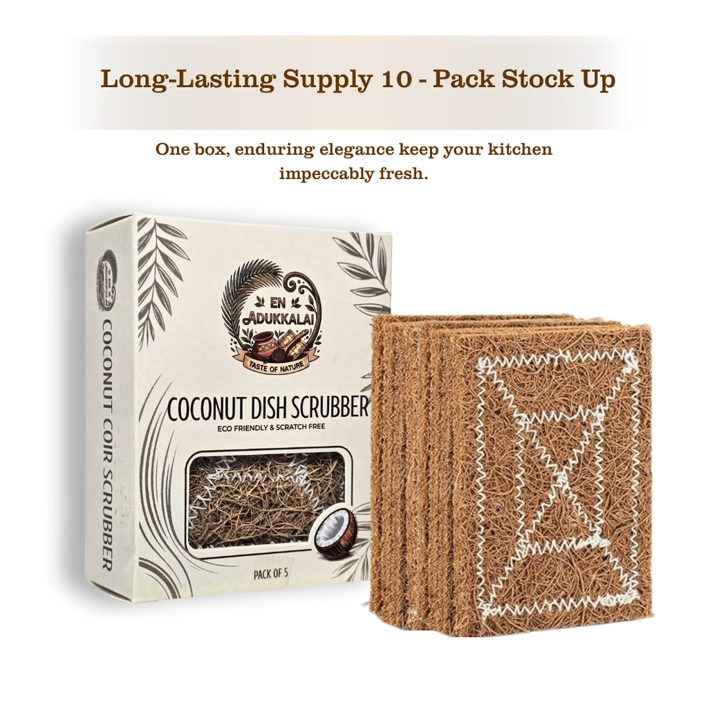 Coconut Coir Scrubber, Eco-Friendly Kitchen Cleaning Scrub (Pack of 2)-10units