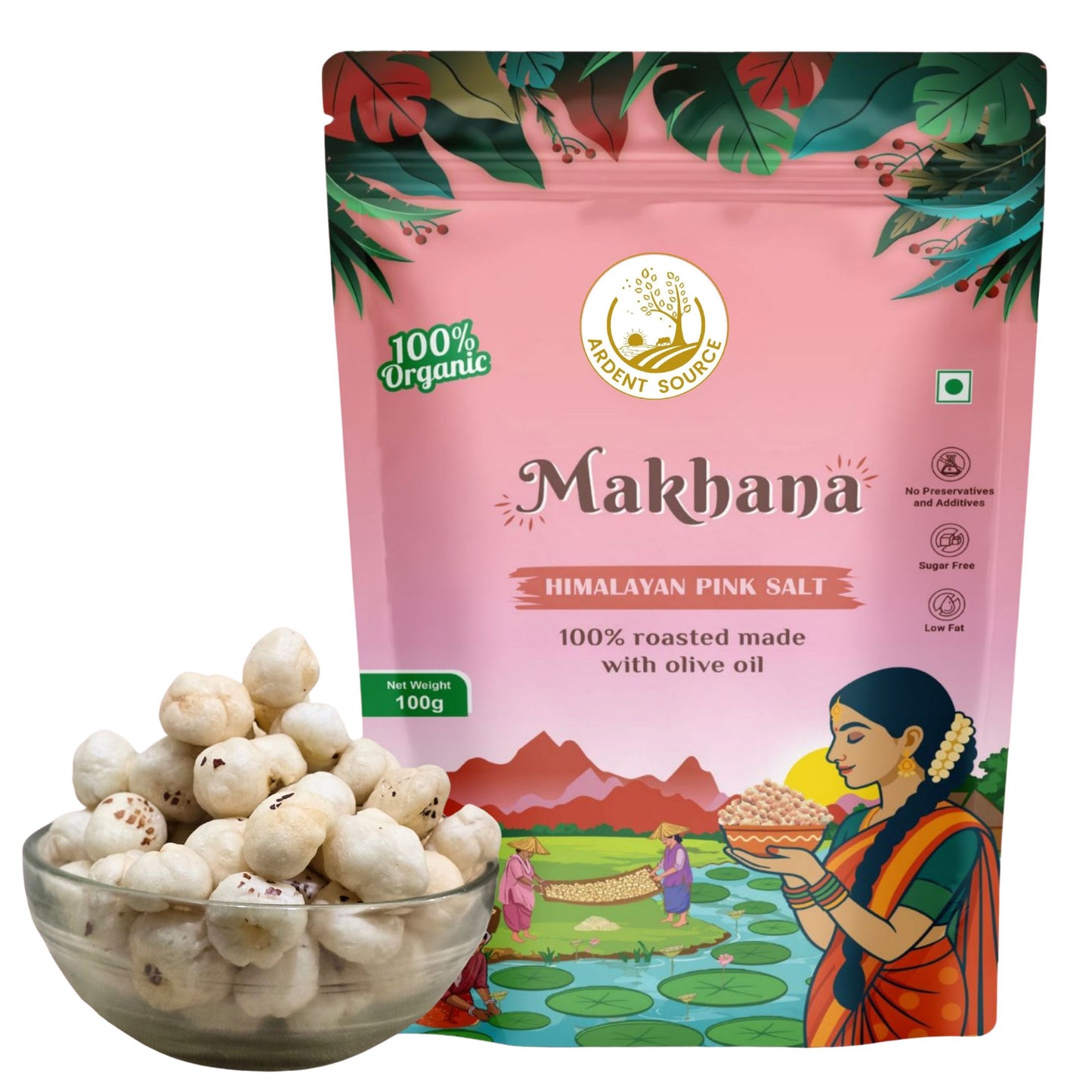 Roasted Makhana (Fox Nuts) - Healthy Snacks, Low-Calorie, High-Protein Makhana Snacks, Gluten-Free Makhana: Natural Superfood Snack | 100gm